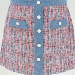 House of Harlow 1960 pink and blue tweed skirt denim and button detail 12 EUC